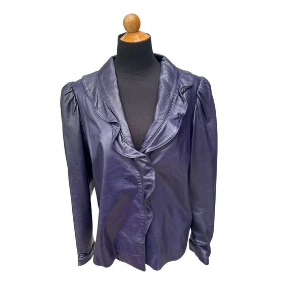 FENDI 100% LEATHER PURPLE JACKET SIZE 10 AUTHENTIC VINTAGE - Picture 1 of 13